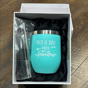 Turquoise Stainless Steel Mug with Straw